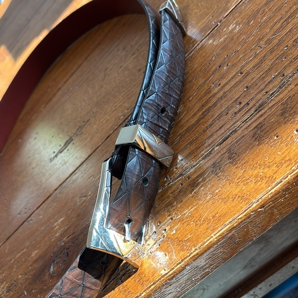 Johnston & Murphy Brown Italian Calfskin Belt Men’s Two Tone Metal 7302 Size 38 - Picture 14 of 15